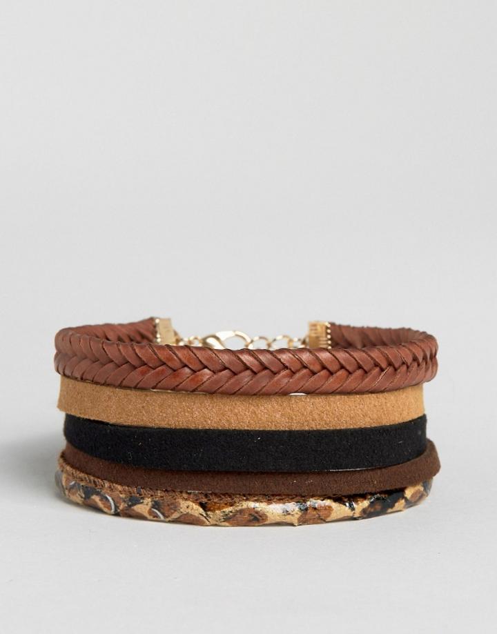 Asos Bracelet Pack With Snake In Brown - Brown