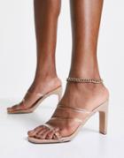 Qupid Clear Strappy Mule Sandals In Beige