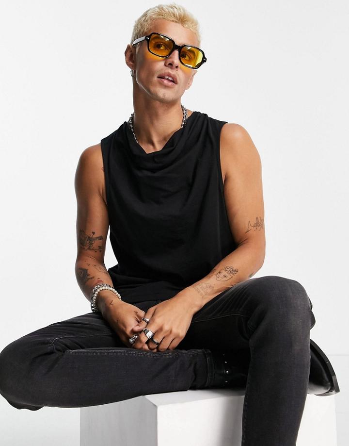 Asos Design Tank With Cowl Neck In Black