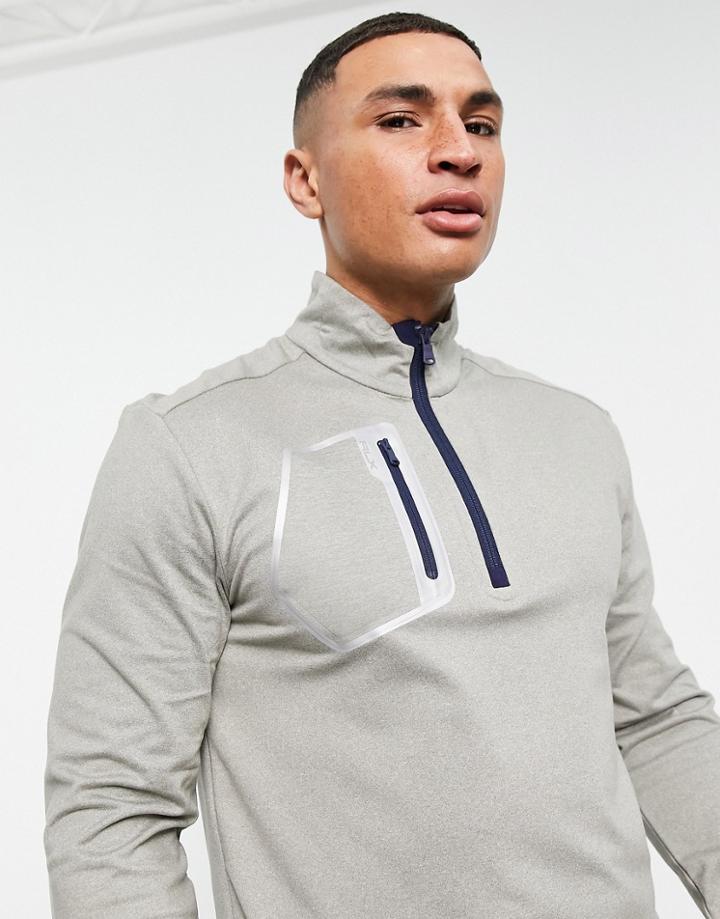 Polo Ralph Lauren Rlx Golf Tech Jersey Chest Pocket Half Zip Sweatshirt In Dark Sport Heather-grey