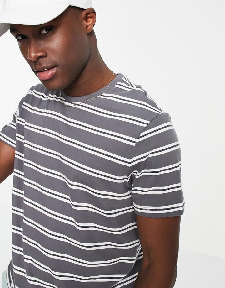 New Look Horizontal Stripe T-shirt In Gray-grey