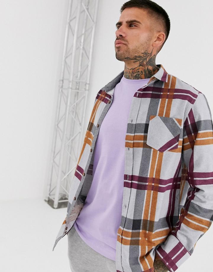 Brave Soul Large Check Flannel Shirt In Gray