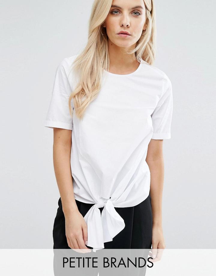 New Look Petite Poplin Tie Front Top - White