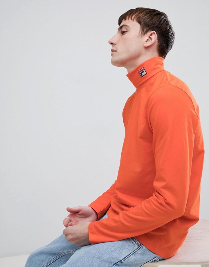 Fila White Line Logo Roll Neck Long Sleeve T-shirt In Orange - Orange