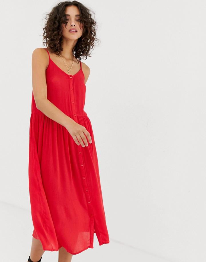 Vero Moda Button Front Midi Dress-red