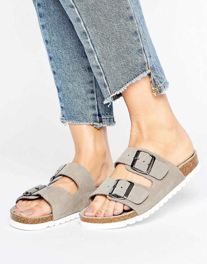 Vero Moda Double Buckle Slide Sandal - Gray
