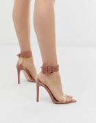 Simmi London Nova Blush Croc Clear Detail Heeled Sandals-pink