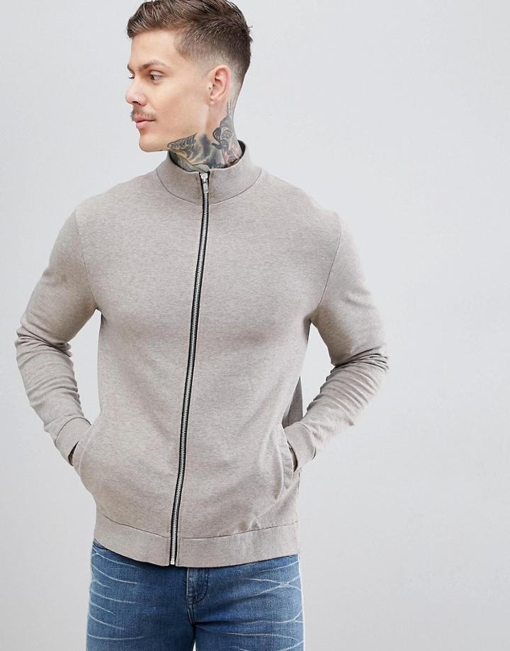 Asos Design Jersey Track Jacket In Beige Marl - Beige