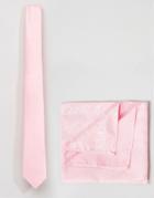 Asos Wedding Tie And Paisley Pocket Square Pack In Pink - Pink