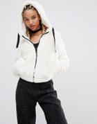 Pull & Bear Faux Fur Hooded Bomber Jacket - Cream
