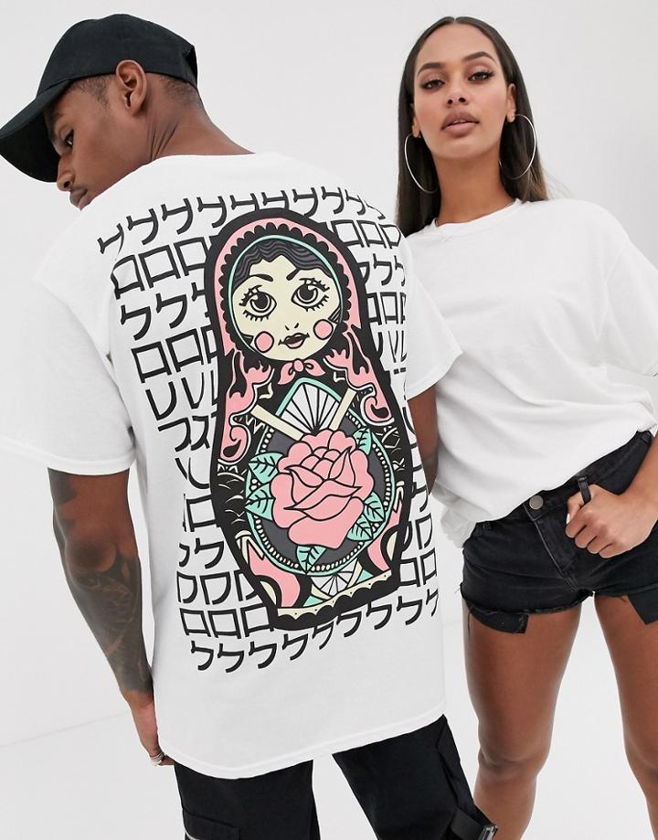 Hnr Ldn Unisex Doll Back Print Graphic T-shirt-white