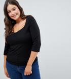 Asos Design Curve Top With 3/4 Sleeves And Sweetheart Neck - Black