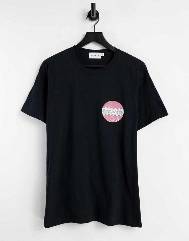 Topman Oversized Tee With Deep House Front And Back Print In Black