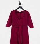 Yours Cross Front Peplum Top In Burgundy-red