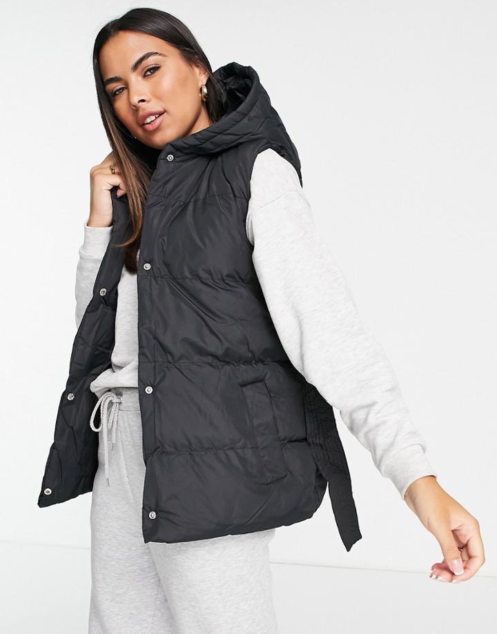 Brave Soul Belted Puffer Vest With Belt In Black