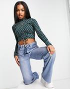 Pull & Bear Jacquard Long Sleeved Cut Out Top In Blue - Part Of A Set