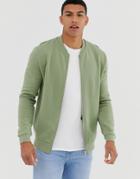 Asos Design Jersey Bomber Jacket In Khaki-green