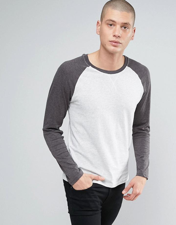 Brave Soul Long Sleeve Contrast Raglan T-shirt - Beige