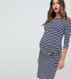 New Look Maternity Stripe Side Detail Dress In White Pattern - White