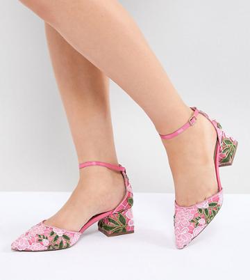 Asos Design Shakira Wide Fit Embroidered Mid Heels - Pink
