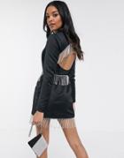 Asos Design Luxe Premium Satin Mini Tux Dress With Rhinestone Embellished Fringe Trim-red