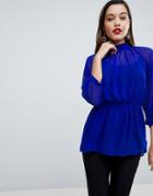Asos Sheer Belted Blouse Wth Open Back - Blue