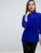 Asos Sheer Belted Blouse Wth Open Back - Blue