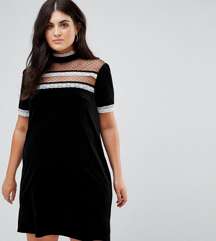 Fashion Union Plus High Neck Dress With Victoriana Ruffle Detail - Black