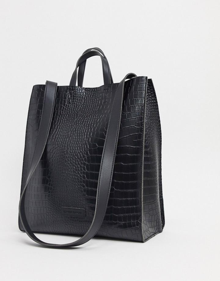 Claudia Canova Large Tote Bag In Black Croc