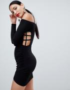 Asos Design Bardot Scoop Neck Cut Out Mini Bodycon Dress - Black