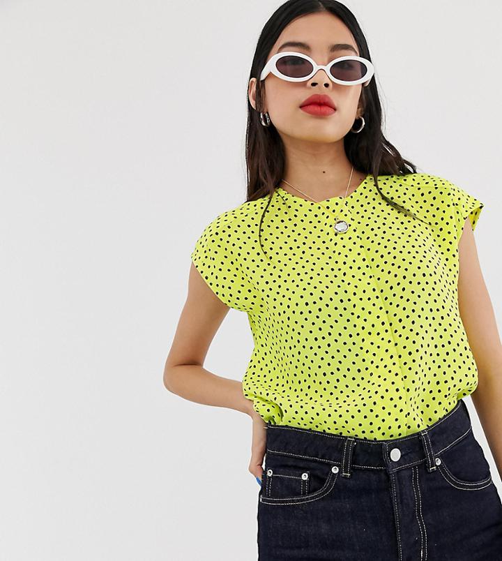 Mango Sleeveless Dot Print Blouse In Yellow - Yellow