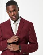 Asos Design Slim Linen Suit Jacket In Burgundy-red