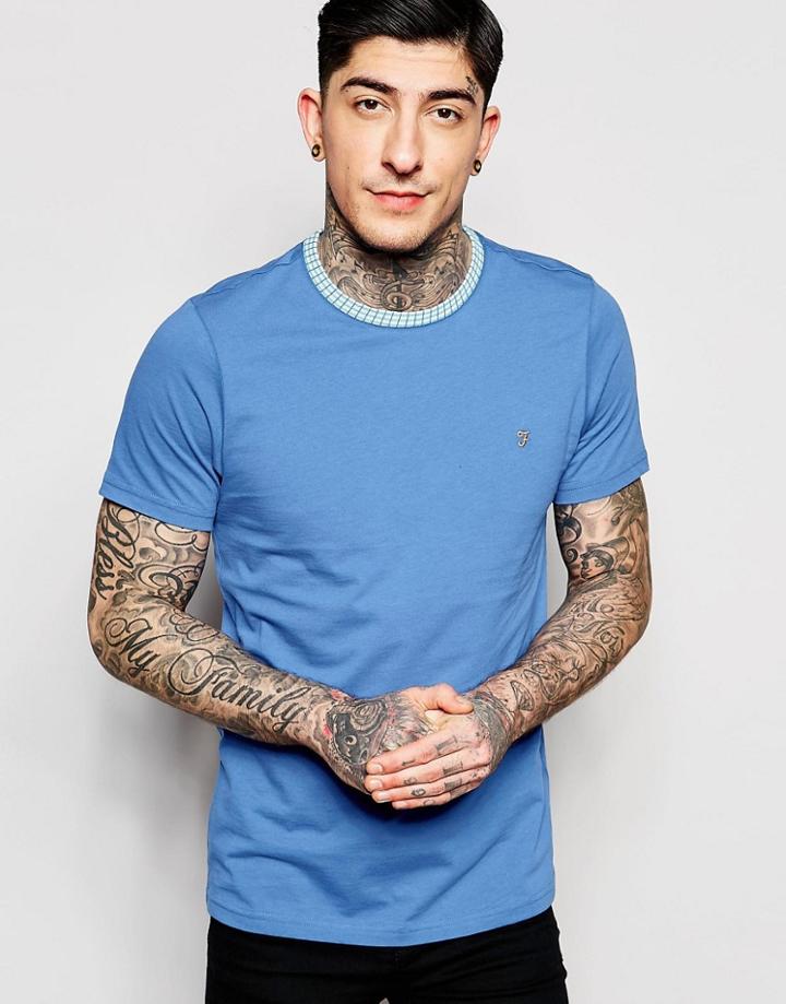 Farah T-shirt With Contrast Rib Collar In Blue - Vivid Blue