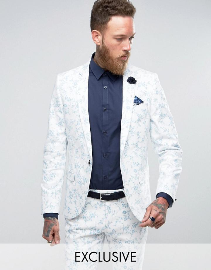 Noose & Monkey Super Skinny Wedding Suit Jacket In Flocking - White