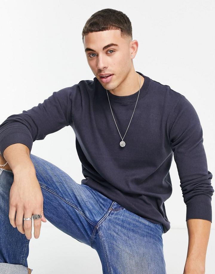Threadbare Cotton Crew Neck Sweater In Indian Ink-black