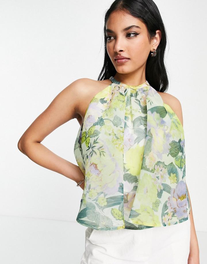 Asos Design Occasion Organza Swing Top In Floral Print-multi