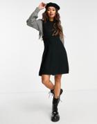 Y.a.s Knitted 2in1 Dress Check Blouse In Black