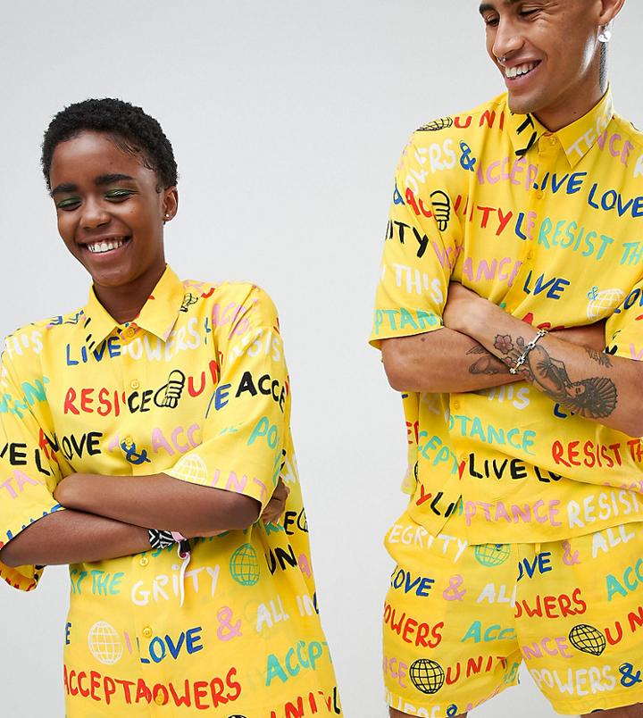 Asos Design X Glaad & Shirt Two-piece In Scribble Print - Yellow