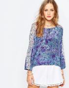 Gypsy 05 Printed Silk Cdc Dolman Sleeve Top - Linnea Azure