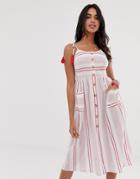 Accesorize Tie Shoulder Beach Dress In Red Stripe - Multi