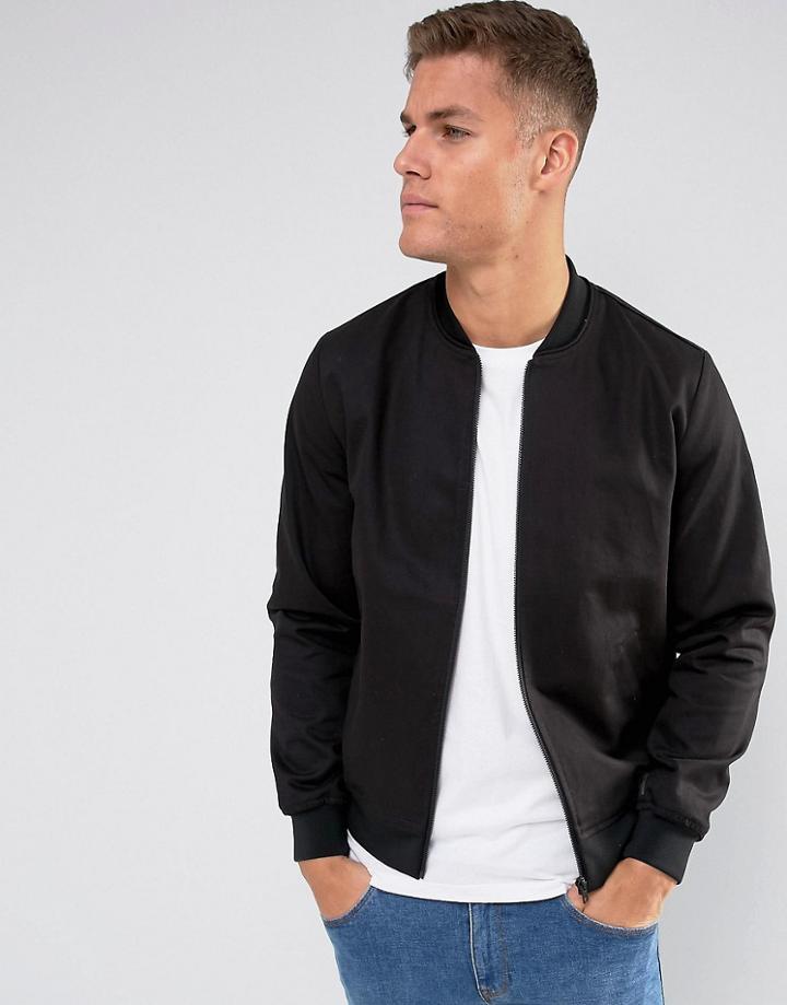 Asos Design Smart Bomber Jacket In Black - Black