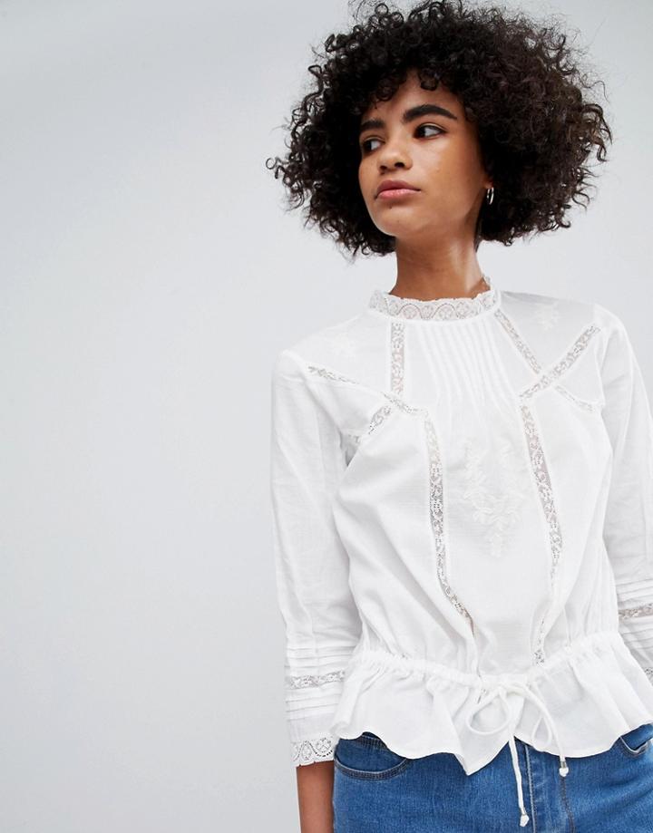 Vero Moda Lace Insert Prairie Blouse - White