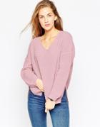 Asos Ultimate Chunky Sweater With V Neck - Pink