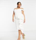 Lavish Alice Plus Off Shoulder Ruffle Midi Dress In White