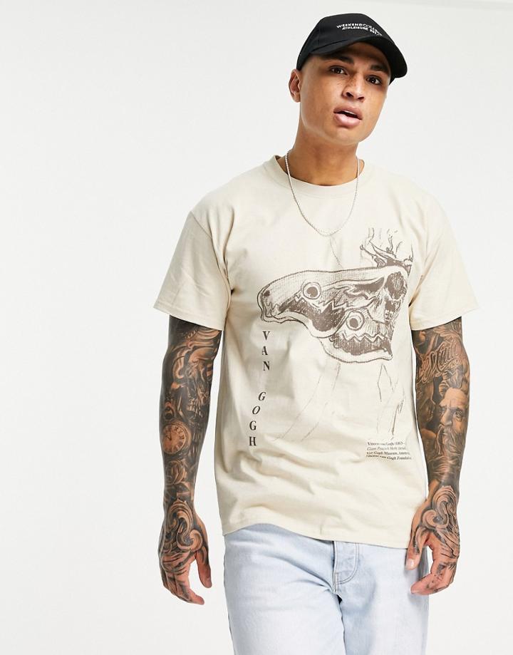 Mennace X Van Gogh Oversized T-shirt In Beige With Large Placement Print-neutral