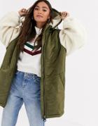 Asos Design Quilted Jacket With Borg Sleeves