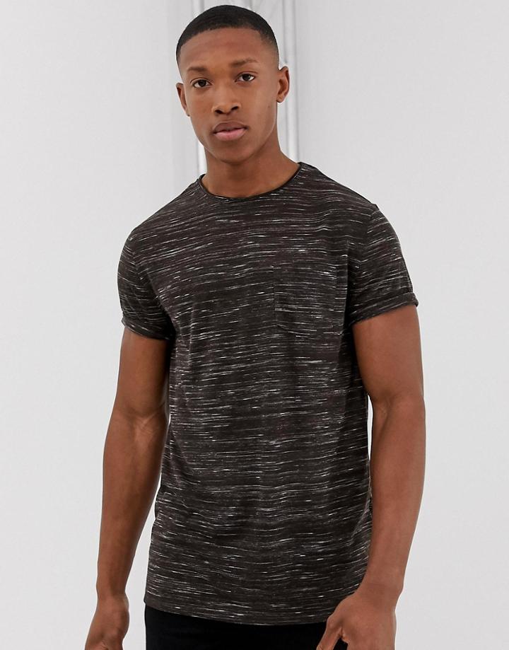 Asos Design T-shirt With Pocket And Roll Sleeve In Black Interest Fabric - Black