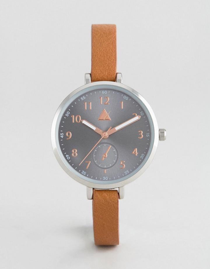 Asos Large Face Skinny Strap Watch With Gray Dial - Tan