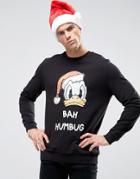 Asos Holidays Sweatshirt With Humbug Donald Duck Print - Black