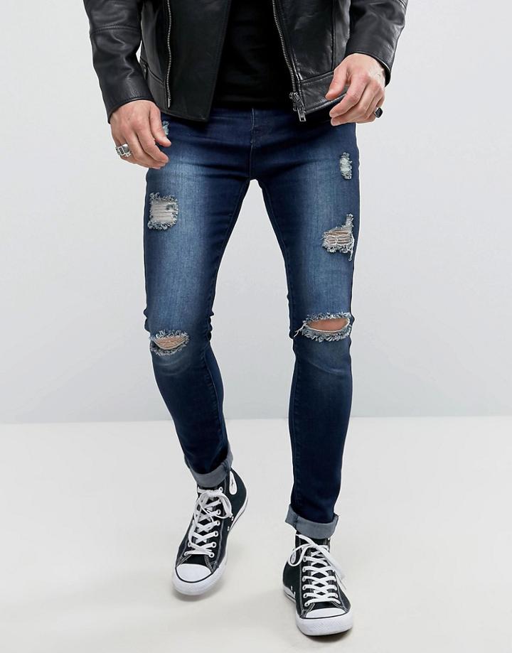 Roadies Of 66 Skinny Fit Jeans With Abbrasions - Blue